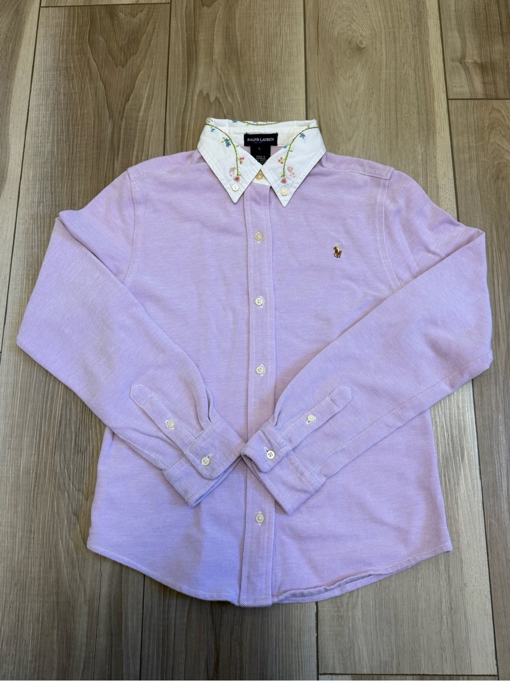 Kid’s Ralph Lauren Embroidered Collar Cotton Shirt in Purple Size Large
